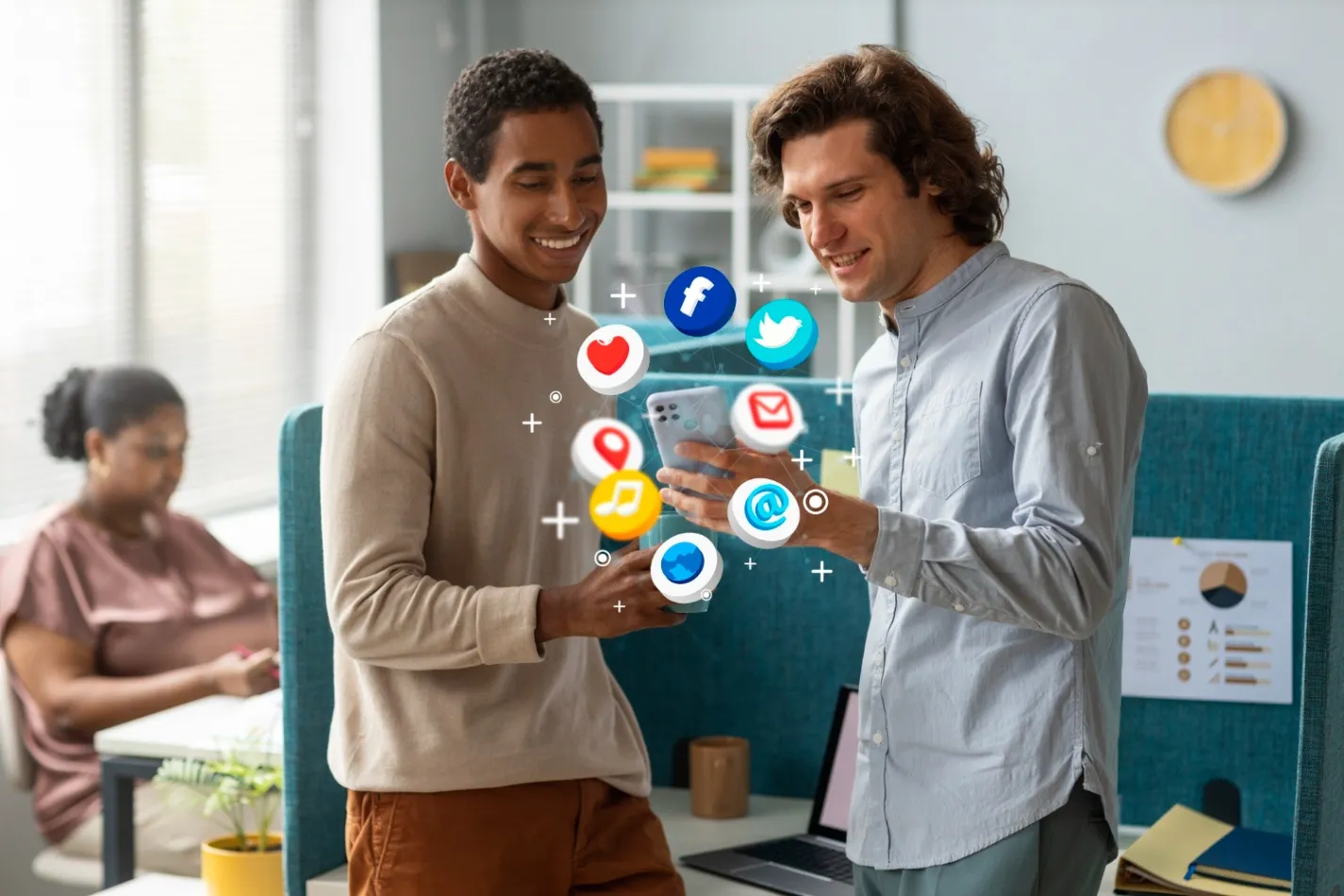 Medium shot men holding smartphone